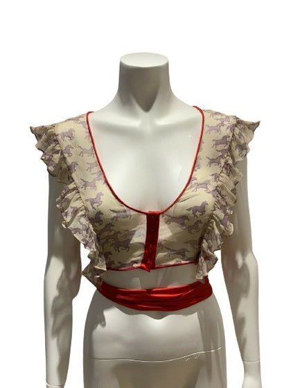 Amazing Rare Silk cropped ruffle top Size S Small ladies