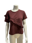 Amazing MIXED Brazil burgundy ruffle trim top T shirt Size P XS ladies