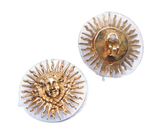CHANEL SOLD OUT Circa 1990 Karl Lagerfeld Le Roi Soleil gilt and resin earrings ladies