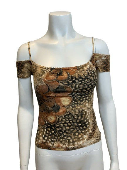 ROBERTO CAVALLI 2003 Viscose Off Shoulder printed top Size XS ladies