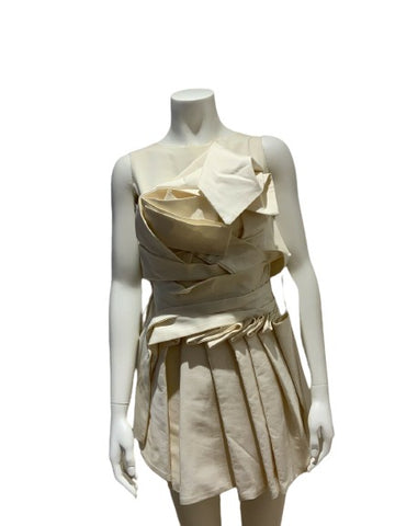 Ivory Cotton Origami Pleated Mini Dress Size XS ladies