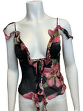ROBERTO CAVALLI 2004 Floral Printed silk-chiffon tank top Size XS ladies