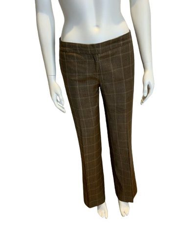 KRISTINA TI Wool Checked Brown Pants Trousers Size US 8 UK 12 I 44 ladies