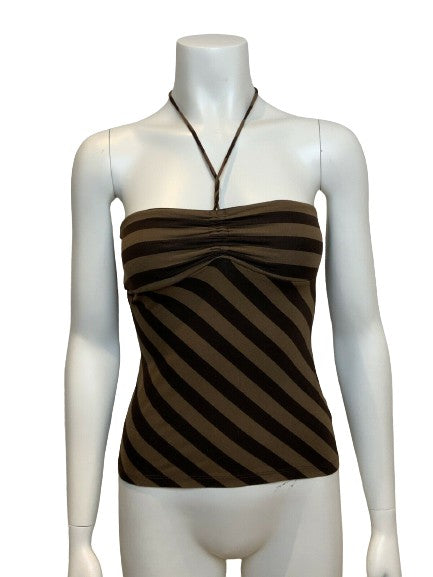 Ella Moss Stripped Brown Prima Cotton Summer Top Size XS ladies