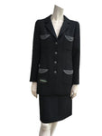 Chanel 08A Black Wool Jeweled Iconic 2-piece skirt suit F 40 UK 12 US 8 Ladies