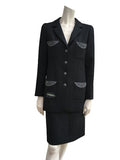 Chanel 08A Black Wool Jeweled Iconic 2-piece skirt suit F 40 UK 12 US 8 Ladies