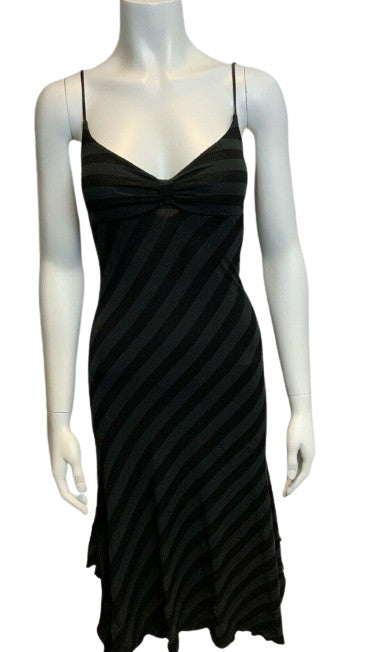 Ella Moss Stripped Black & Charcoal Midi Summer Dress in Prima Cotton Size XS