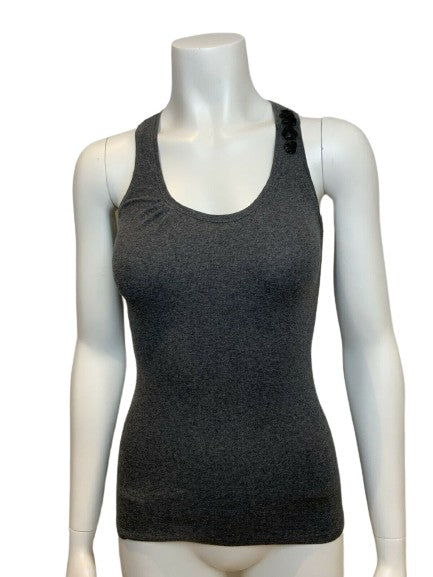 Brunello Cucinelli Women's Gray Leather Trim Ribbed Fitted Tank Top Size XS. ladies