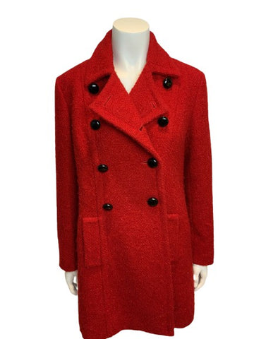 INES DE LA FRESSANGE Red Boucle Wool Double Breasted Coat Sz` UK 12 US 8 L Large ladies