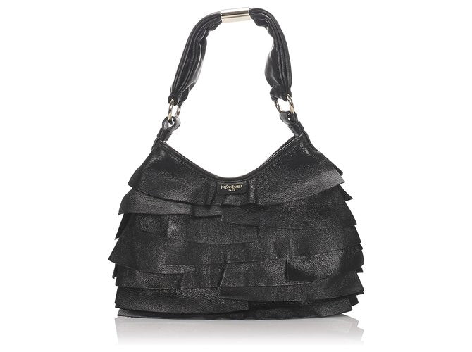 SAINT LAURENT YVES SAINT LAURENT YSL Leather Saint Tropez Black Bag Handbag ladies
