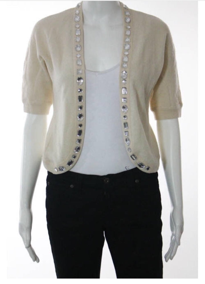 MARC JACOBS Cream Wool Jewel Detailing Short Sleeve Cardigan Sweater Sz S Ladies