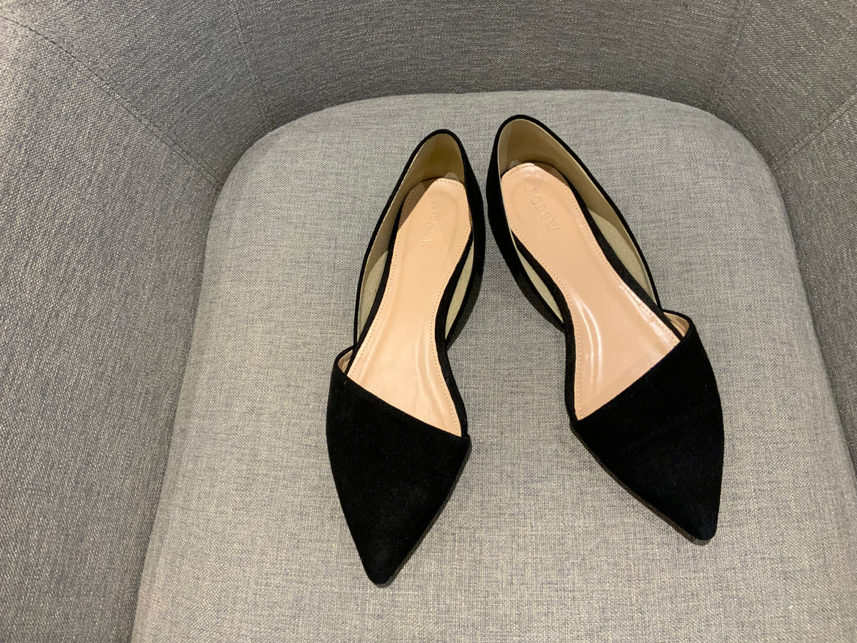 J.Crew Black Suede Pointed D'orsay Flats Size 9 1/2 EU 40 UK 7 ladies