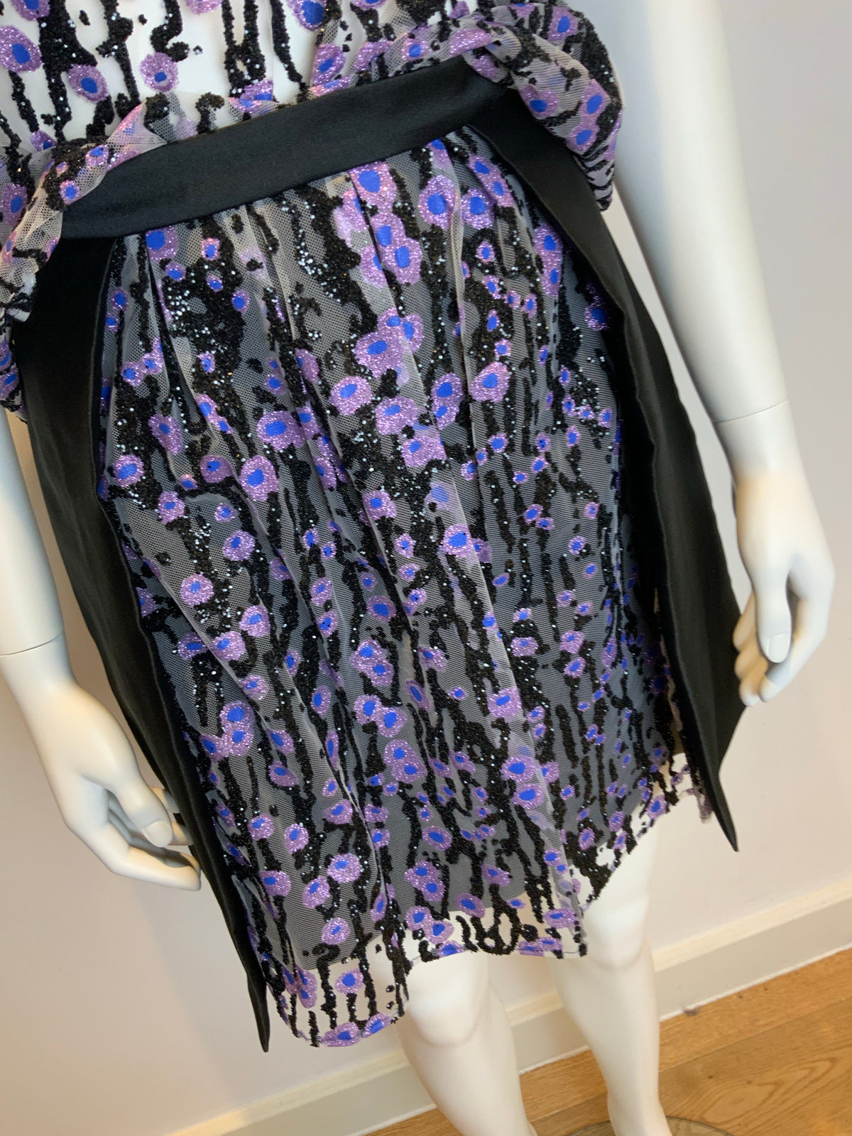 Carven Women's Floral Skirt - Black/Lilac Glitter FR 34 UK 6 US 2 XXS ladies