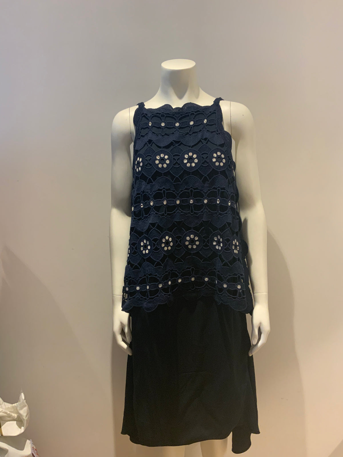 CHLOÉ Guipure Lace Navy Overlay DRESS SIZE FR 38 UK 10 US 6 ladies