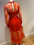 SELF-PORTRAIT sheer lace red ruffled dress 2020 Size UK 10 US 6 ladies