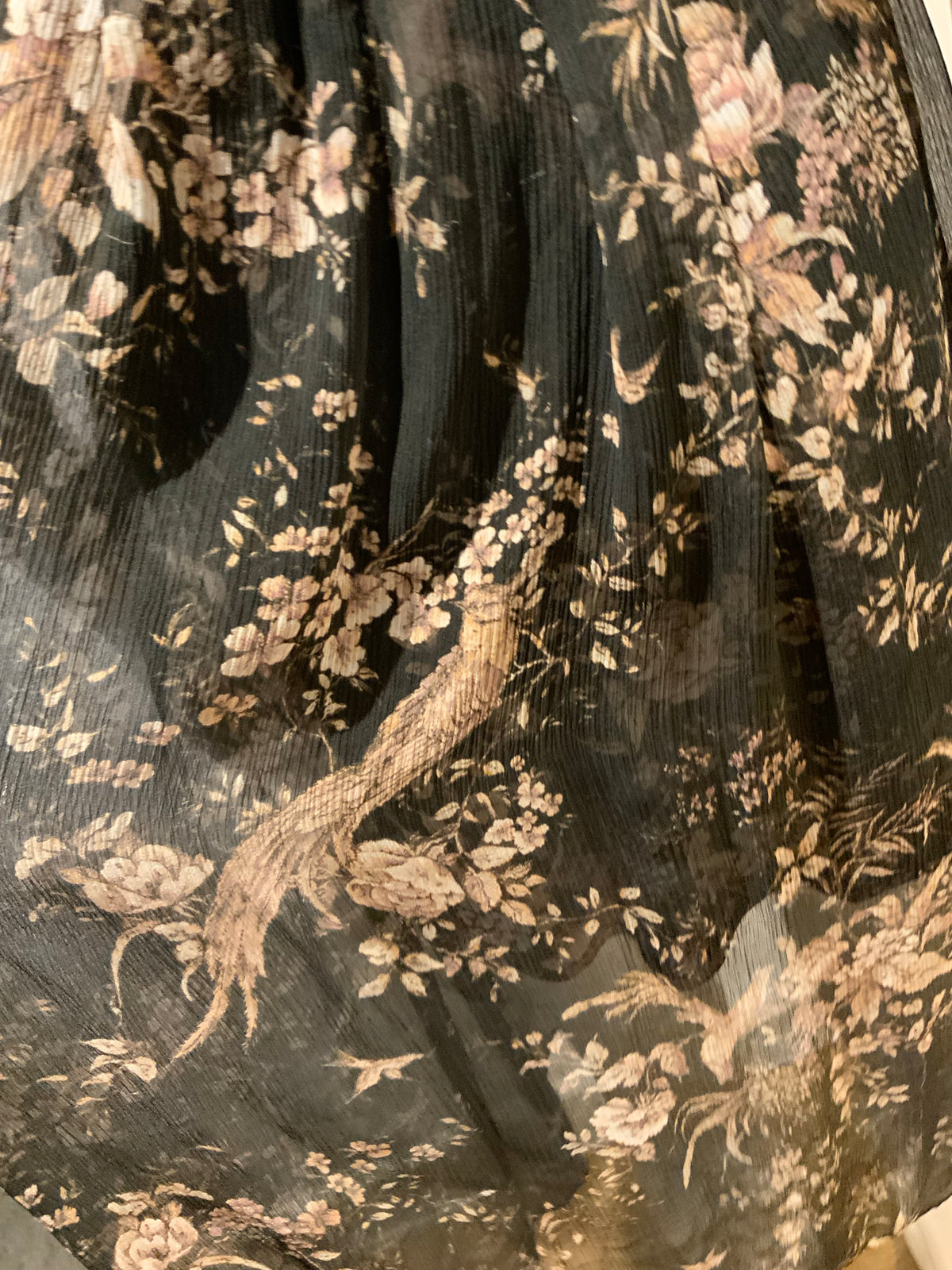 ZIMMERMANN MAPLES RUFFLE NECK Silk Birds Midi Dress Size 0 XS ladies