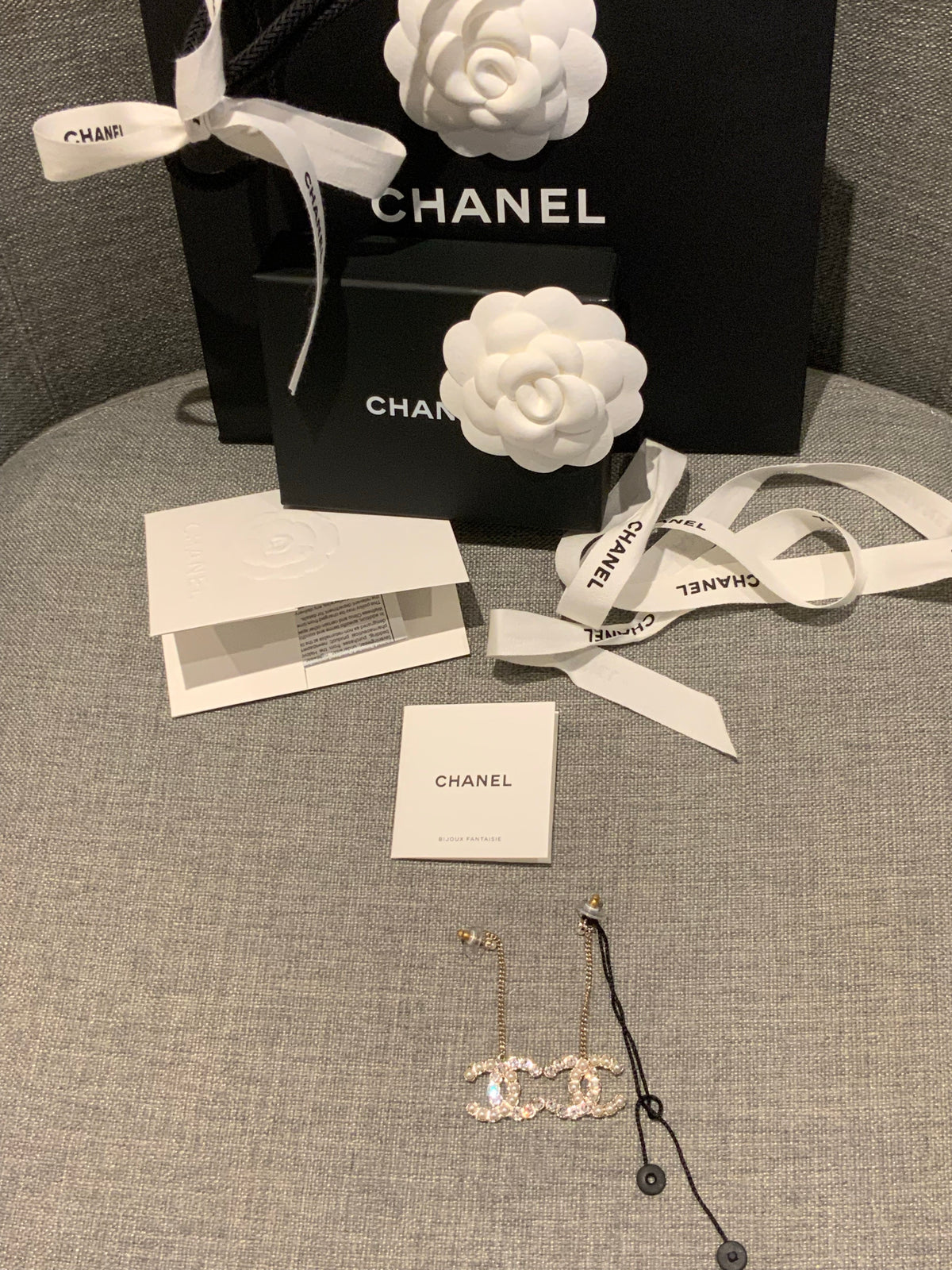 CHANEL 2020 Crystals & Pearls Large CC Drop Earrings ladies