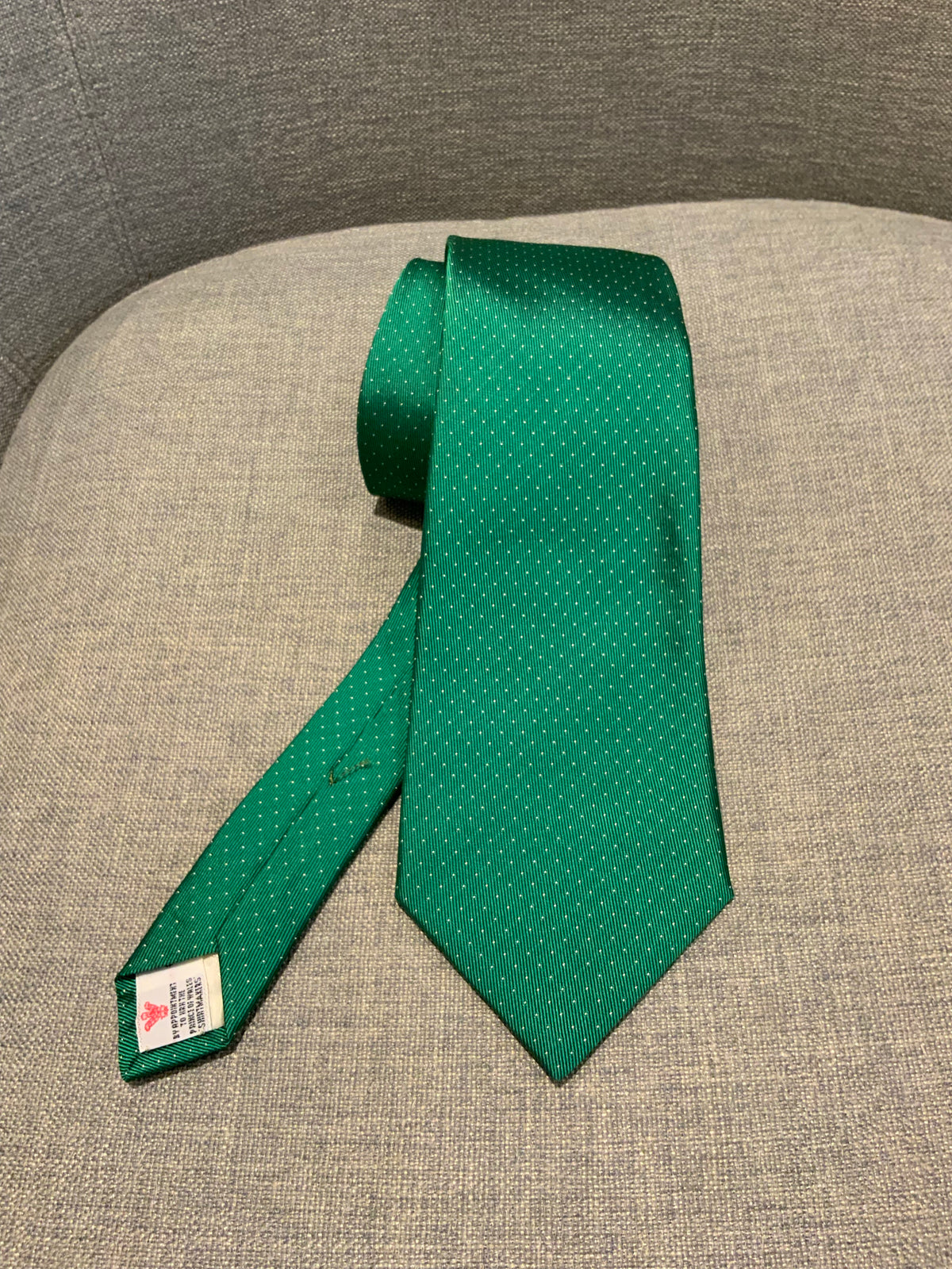 TURNBULL & ASSER. HANDMADE MENS GREEN POLKA DOTS TIE MEN