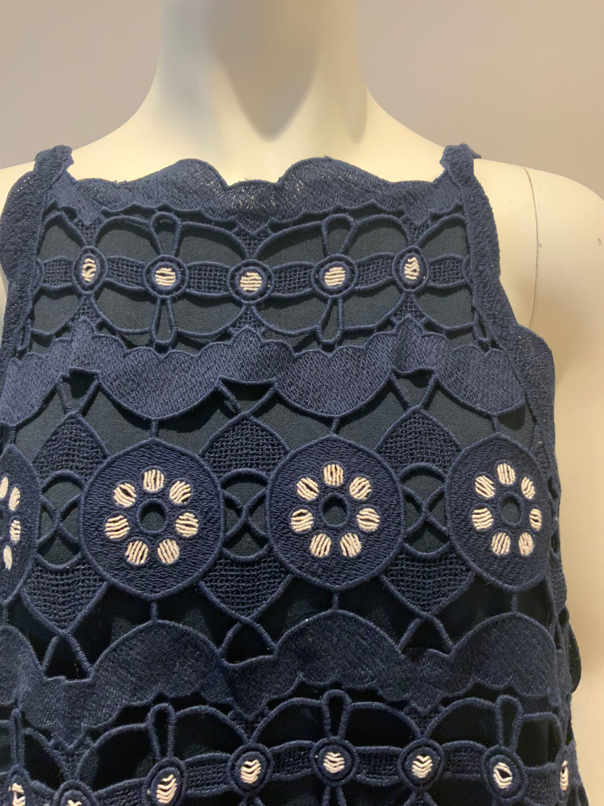 CHLOÉ Guipure Lace Navy Overlay DRESS SIZE FR 38 UK 10 US 6 ladies
