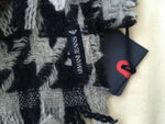 ARMANI JEANS Navy Blue & Grey houndstooth wool knit Cozy Scarf Shawl ladies