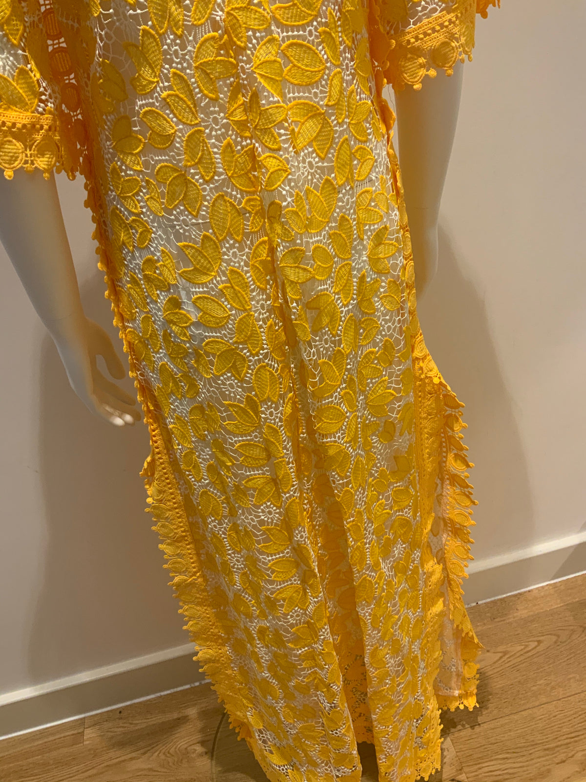 OSHOPLIVE lace yellow Bohemian dress kaftan Size S small ladies