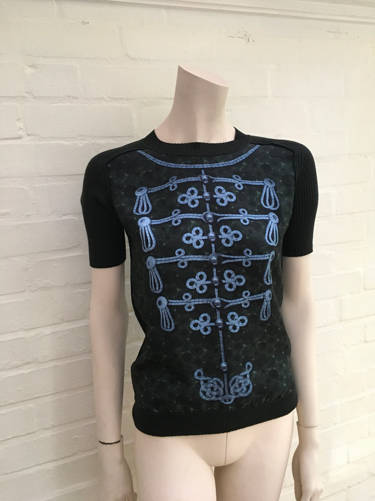 LOUIS VUITTON Silk & Wool Blend Printed Knit Silk Paneled Top Size XS Ladies