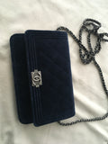 Chanel Velvet Quilted Boy Wallet On Chain WOC Navy Blue Bag Handbag Rare ladies