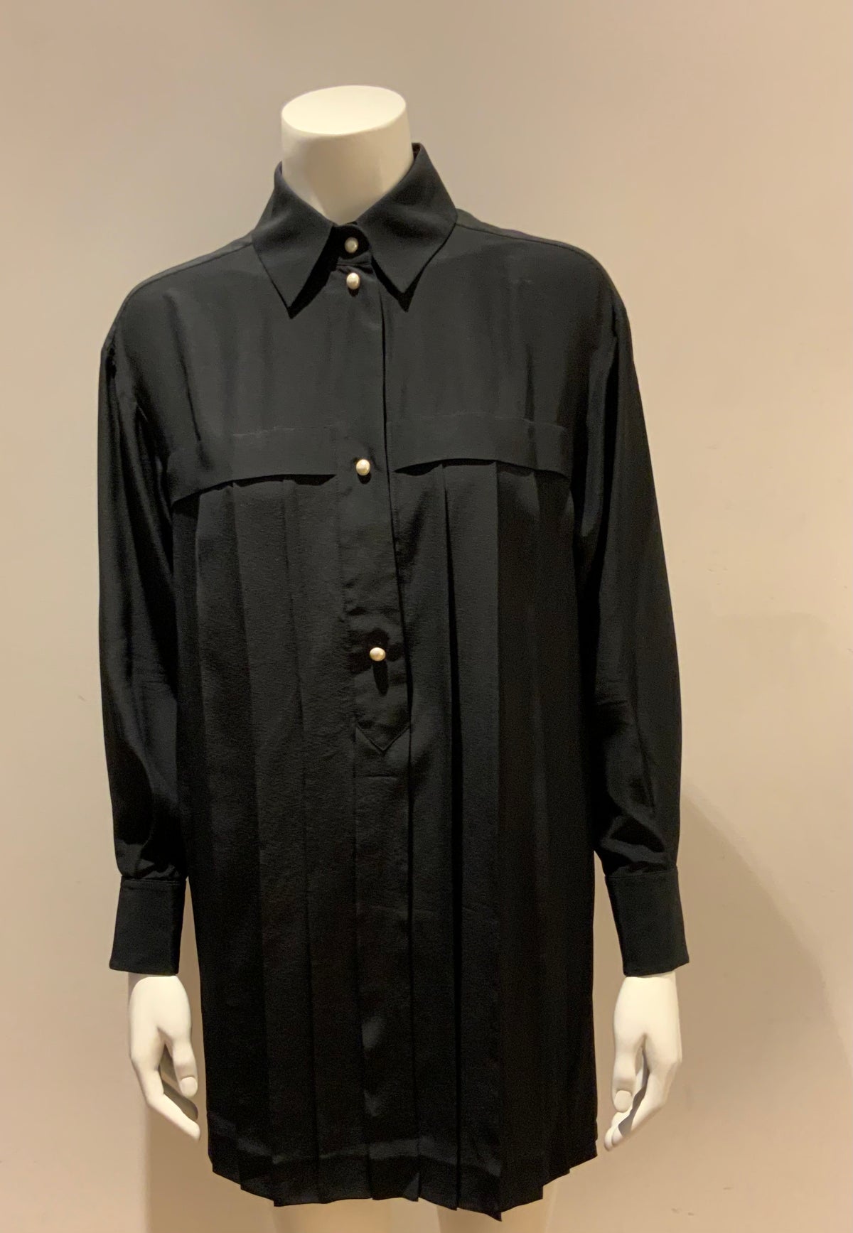 Chanel 2013 Pleated Silk Shirt Dress Pearls Buttons Amazing F 38 UK 10 US 6 ladies