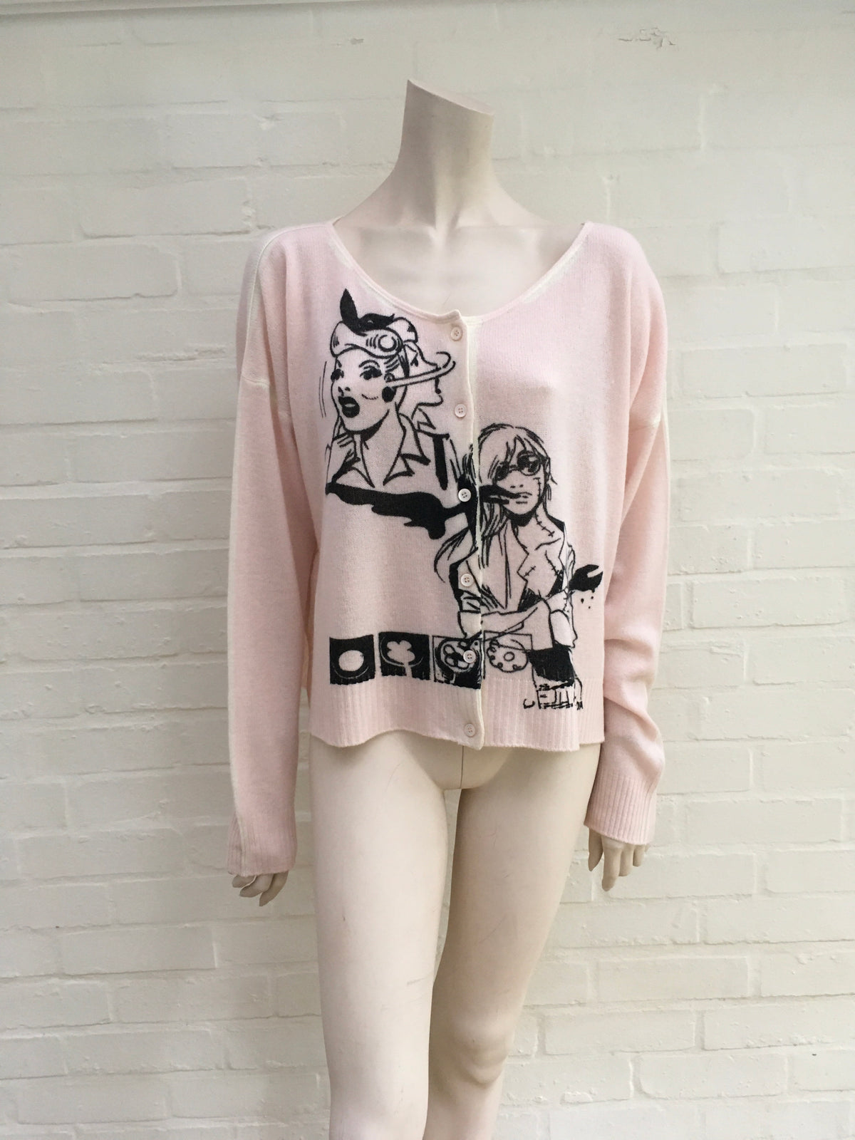 Prada Intarsia cashmere manga comic books cardigan I 42 UK 10 US 6 LADIES