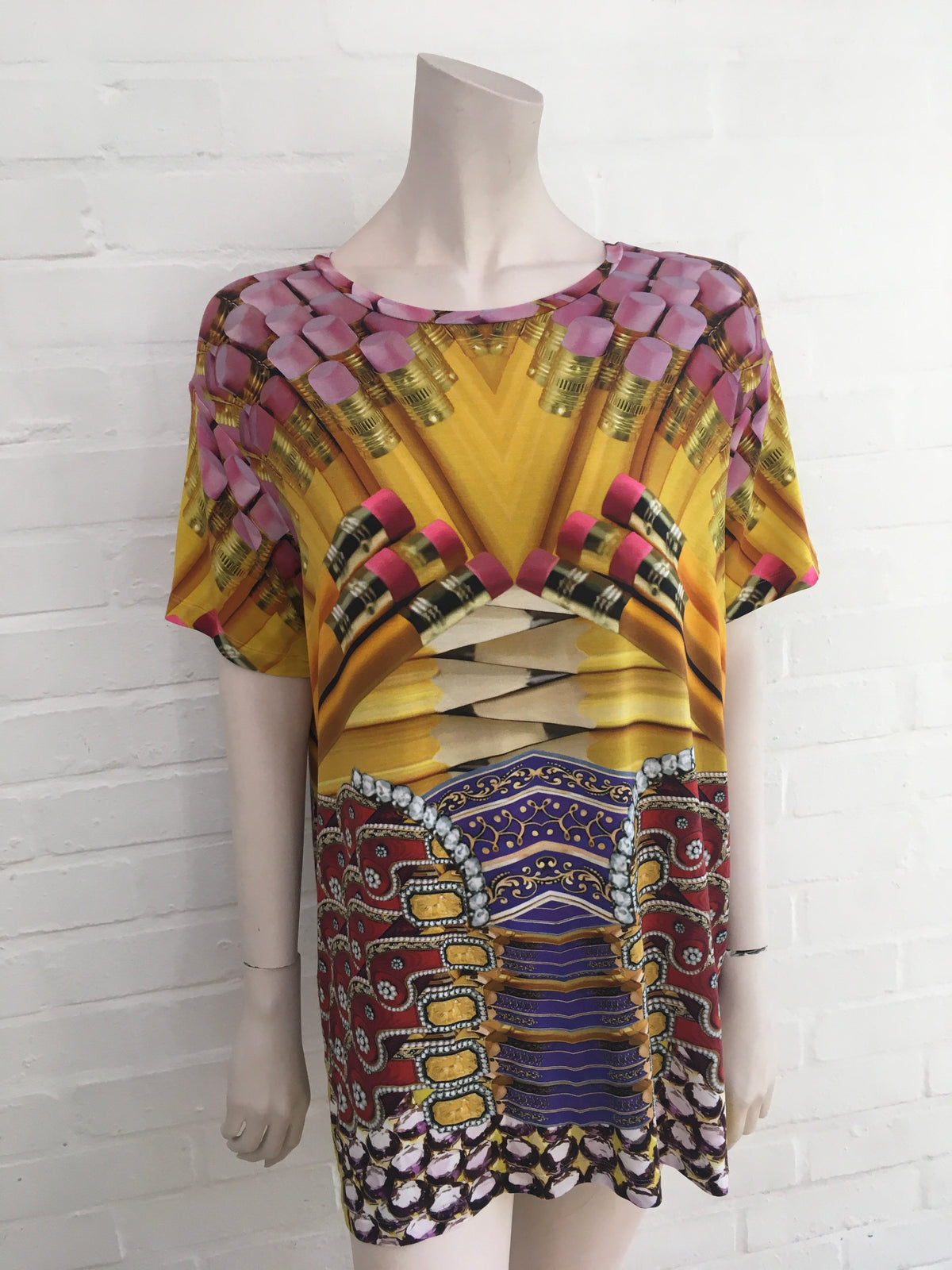 MARY KATRANTZOU Runaway Pencils Printed Short Sleeve T-shirt Size M medium ladies