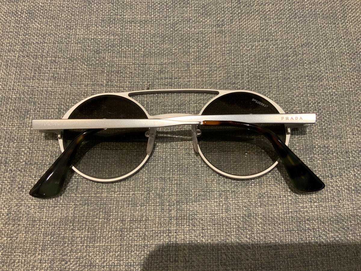 Prada Unisexe SPR 690 Sunglasses Matte Silver Round Lenses men