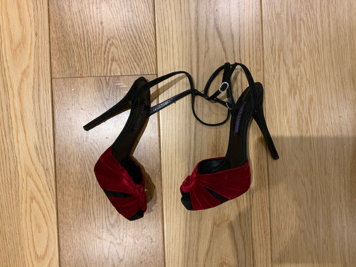 Ralph Lauren Collection JENAE Velvet Peep toe Sandal Size US 8.5 UK 5.5 EU 38.5 ladies