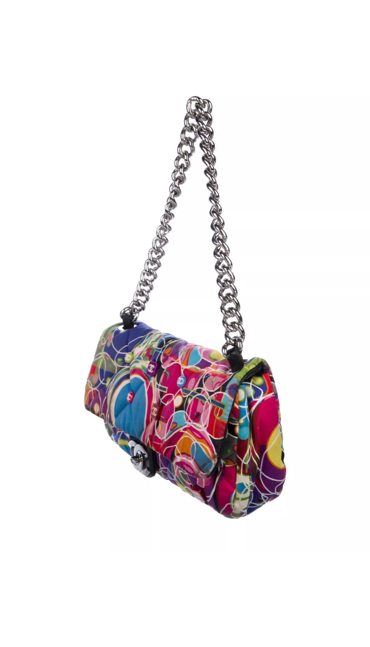 CHANEL Kaleidoscope Chain Flap Bag Quilted Printed Satin Medium Amazing RARE ladies