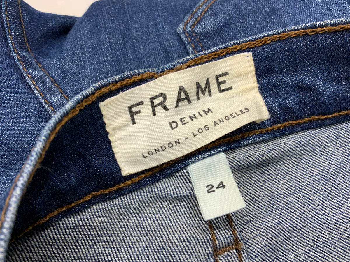 FRAME LE SKINNY DE JEANNE CROP DISTRESSED DENIM JEANS Size 24 ladies