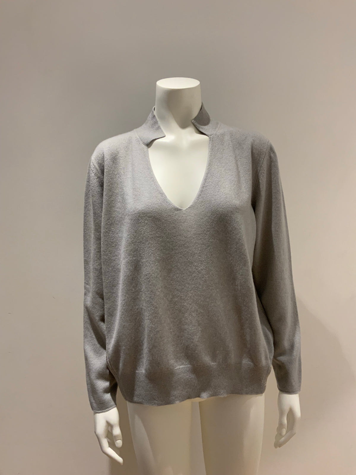 FABIANA FILIPPI Grey Knit Sweater Jumper Monili Trim Size I 48 UK 16 US 12 XL ladies