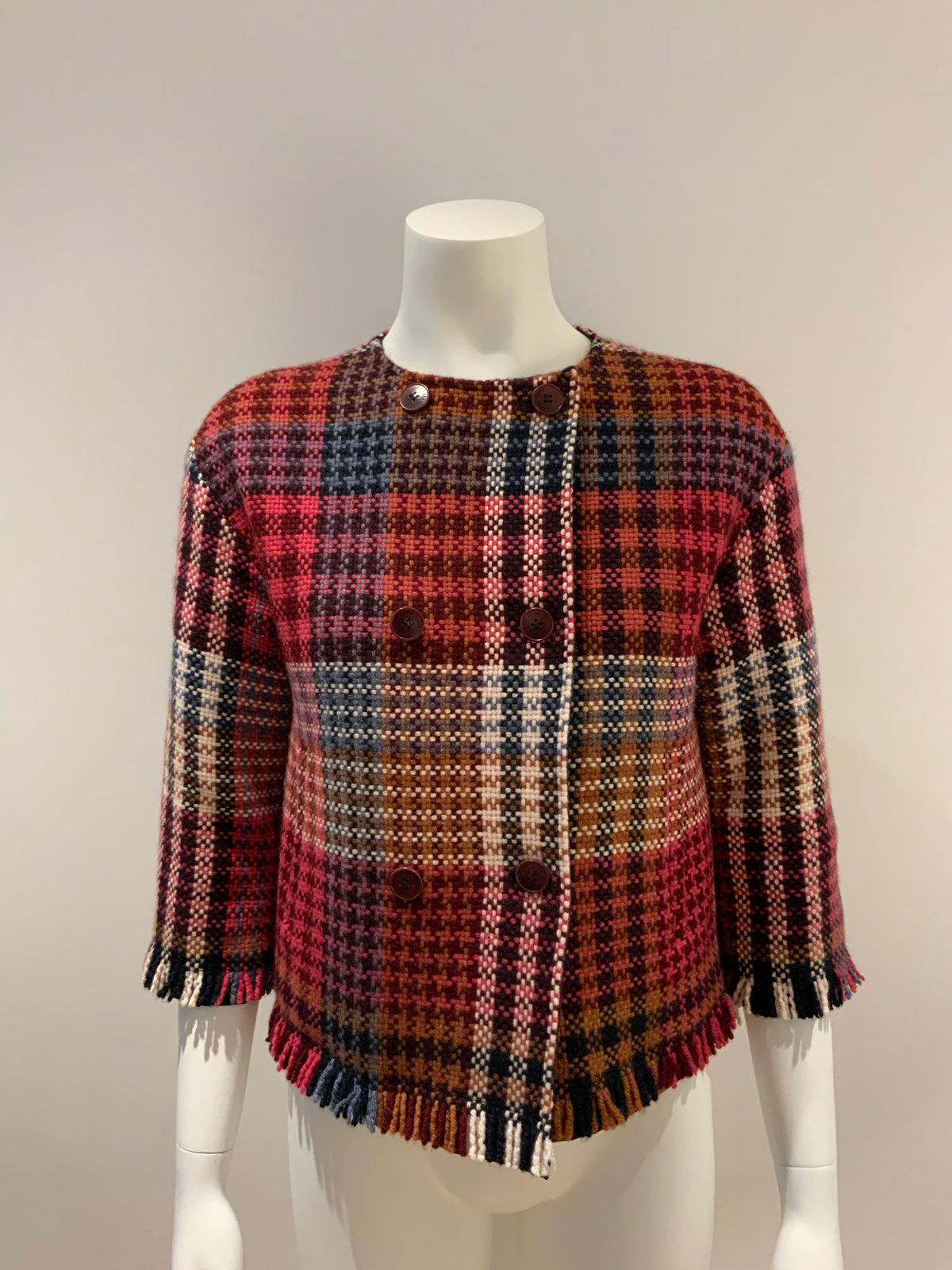 Loro Piana 100% Cashmere Reversible Traford Caviar Check Jacket Size I 38 XS ladies