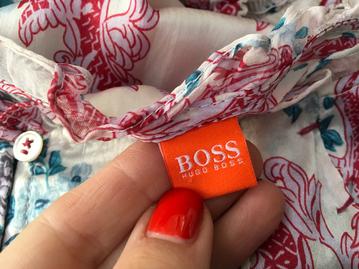 HUGO BOSS Silk Chiffon Water Color Floral Dress Ladies