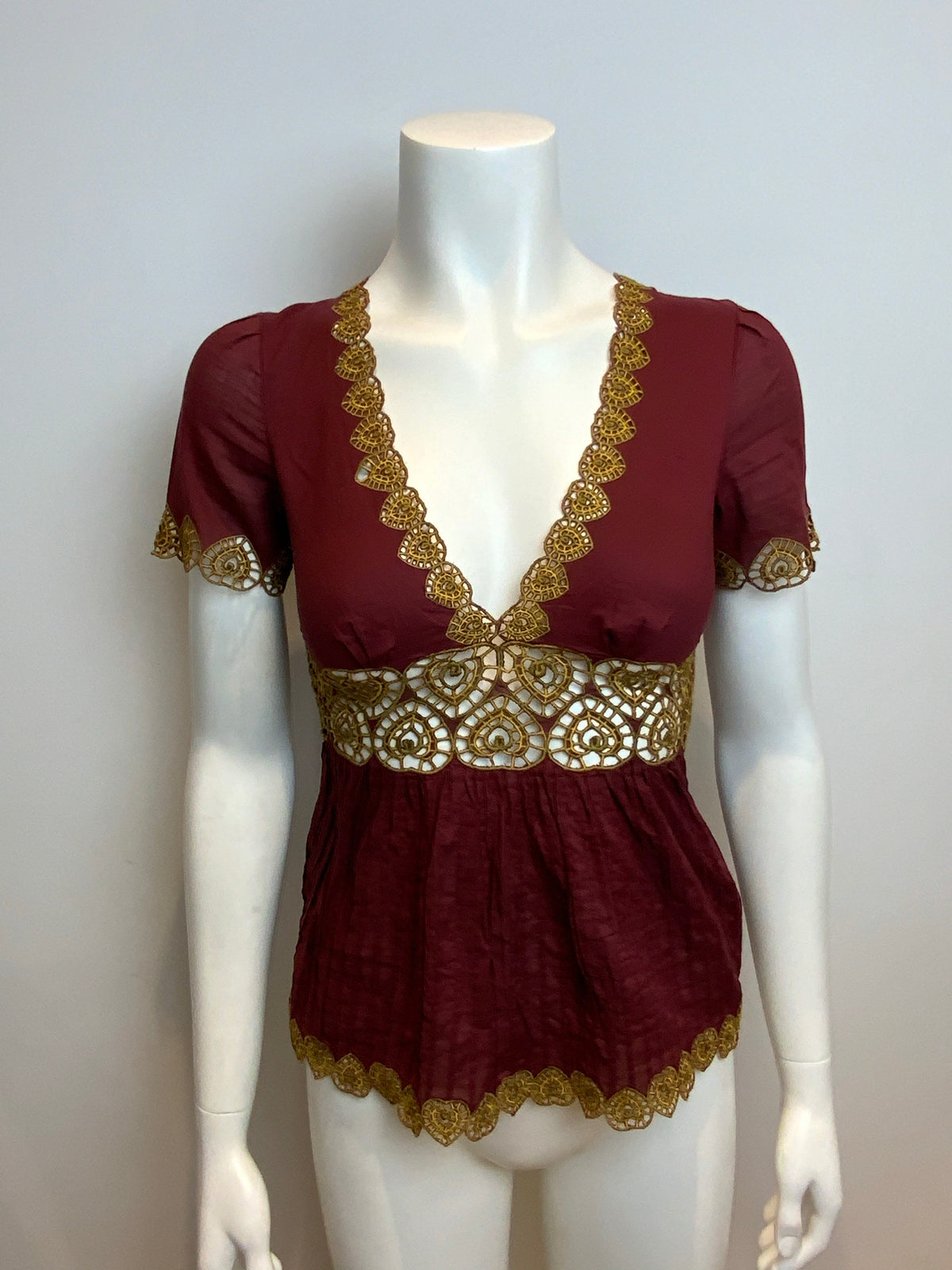 $440 Catherine Malandrino Embroidered TOP Size 0 UK 4 ladies