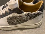HERMÈS Calfskin Epsom Womens Velvet Sneakers 37 White Grey Crocodile Trim Shoes ladies