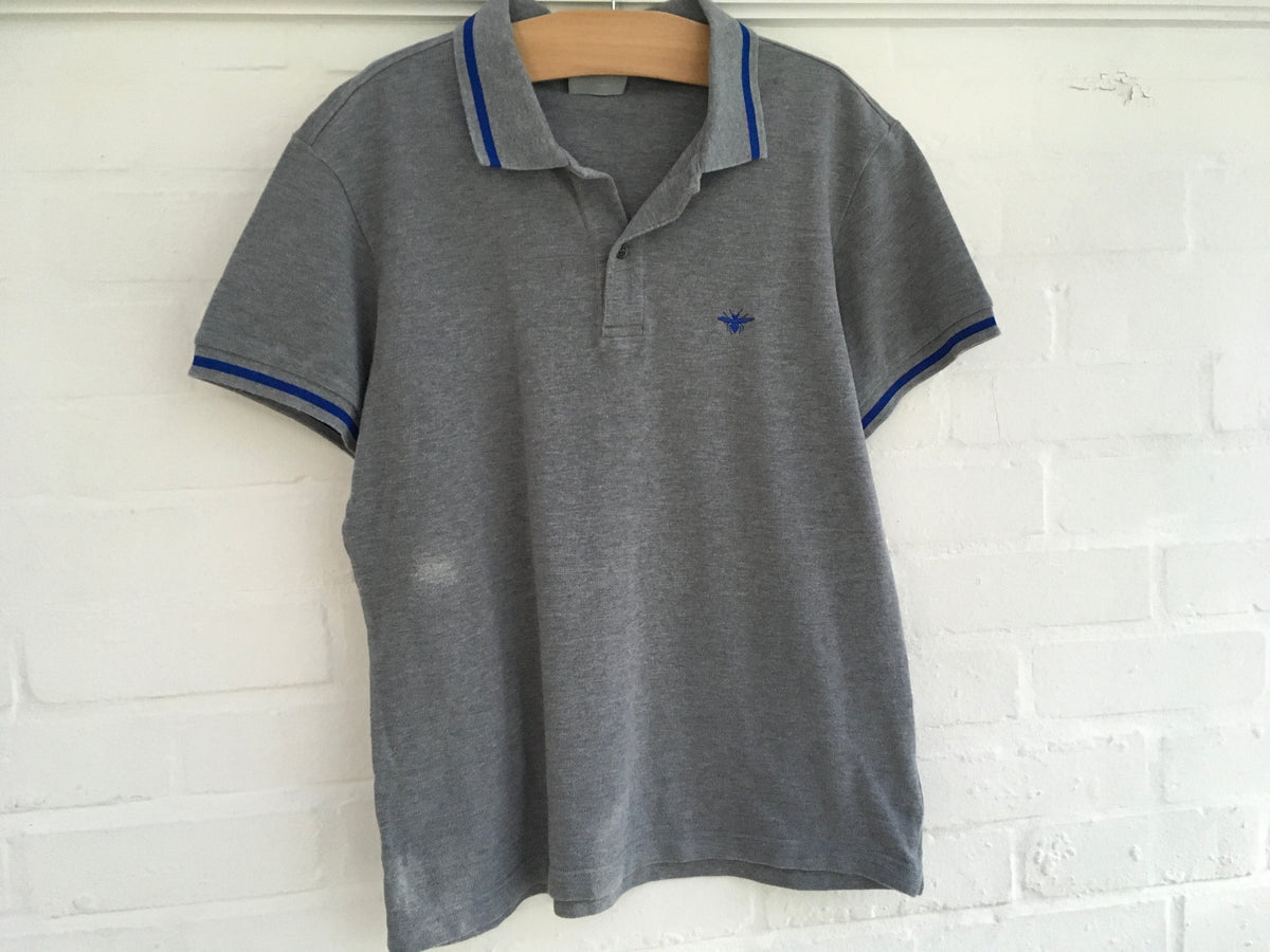 DIOR Piqué Polo Shirt in Grey T-shirt Top Size L Large Men