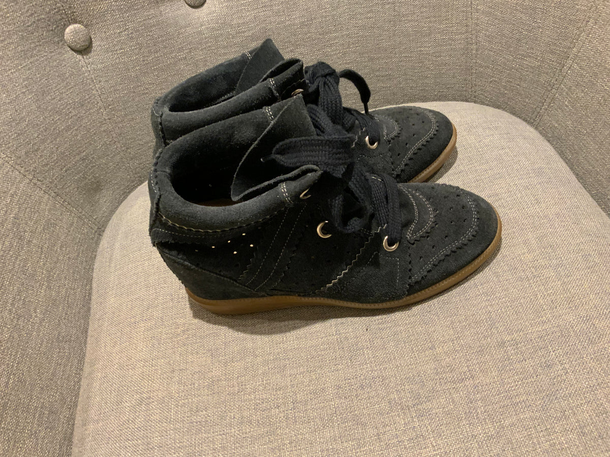 ISABEL MARANT Bobby Sneaker Black Suede Leather Wedge Sneakers Size 37 ladies