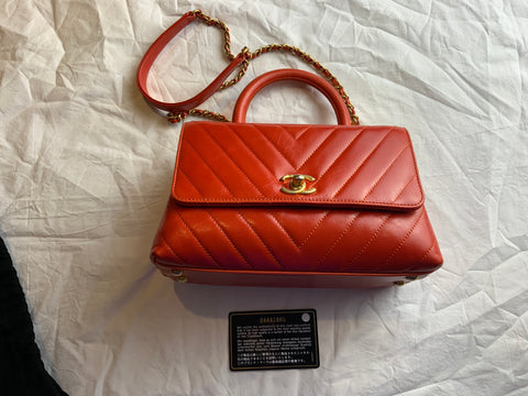 CHANEL Runaway Stitched Chevron Coco Handle Mini Bag Handbag ladies –  Afashionistastore