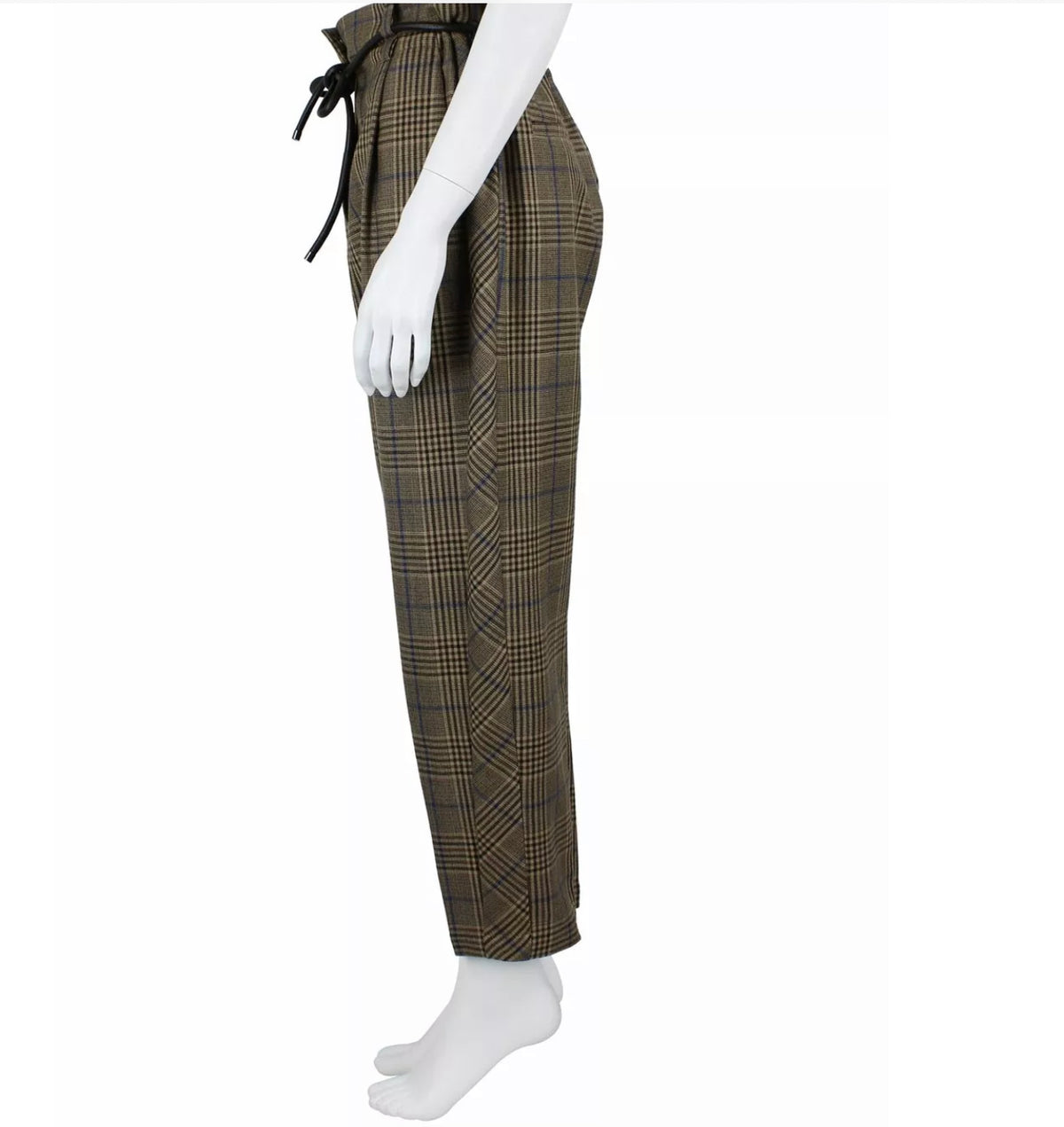 Brunello Cucinelli Paperbag trousers with plaid pattern and leather knotted belt ladies