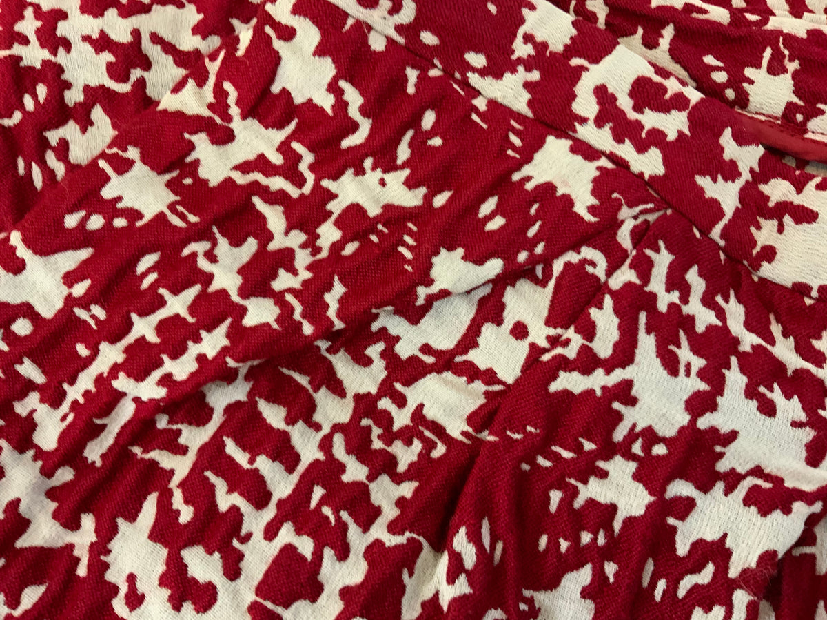 ICONIC CH Carolina Herrera Red and White Textured Jacquard Pencil Skirt US 8 L ladies