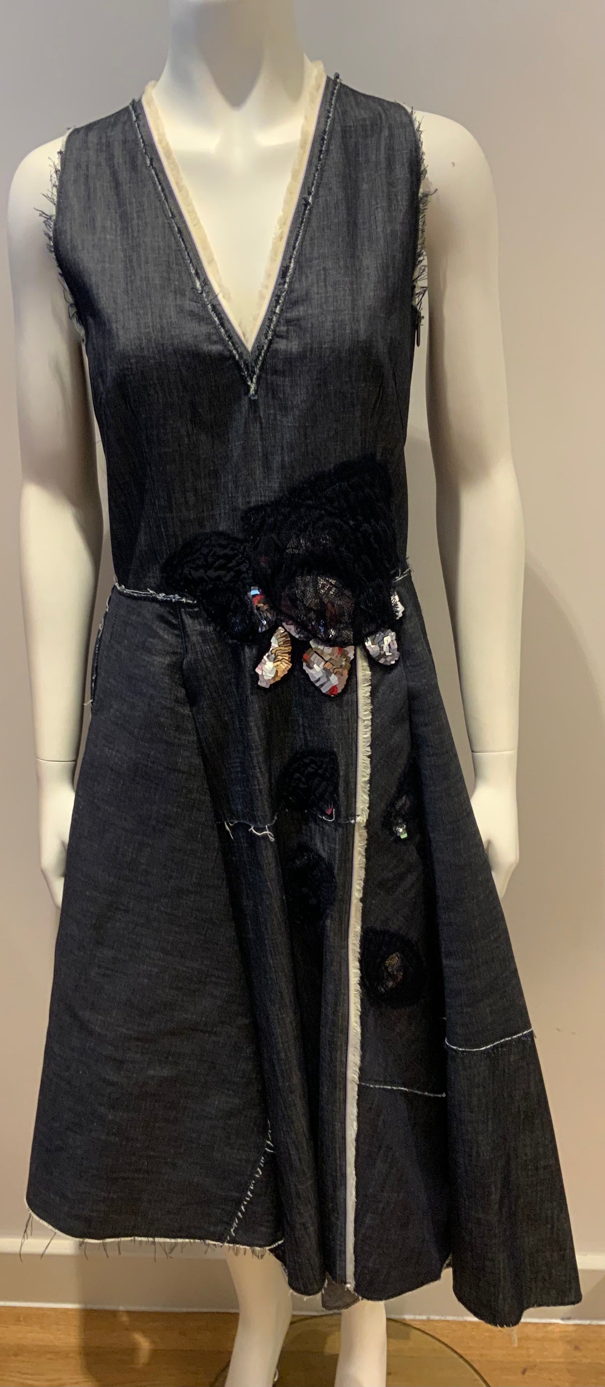Bottega Veneta Runaway Midnight Blue Denim Embellished Dress I 42 UK 10 US 6 LADIES