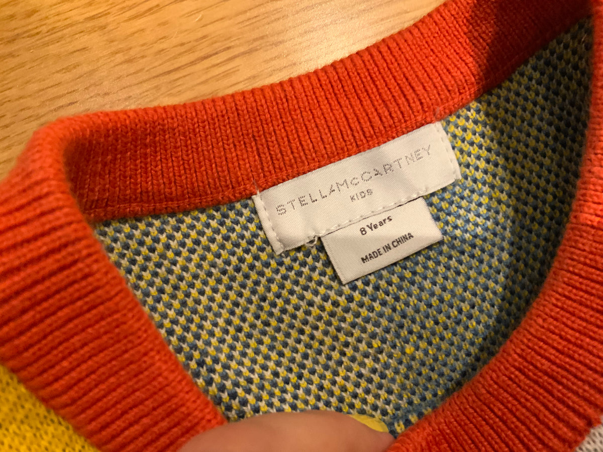 Stella McCartney KIDS COLOR BLOCK & FRINGES COTTON WOOL KNIT Dress SIZE 8 years children
