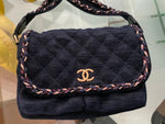 CHANEL Runaway Navy Blue Quilted Velvet Wool Parisian Stroll Messenger Bag ladies