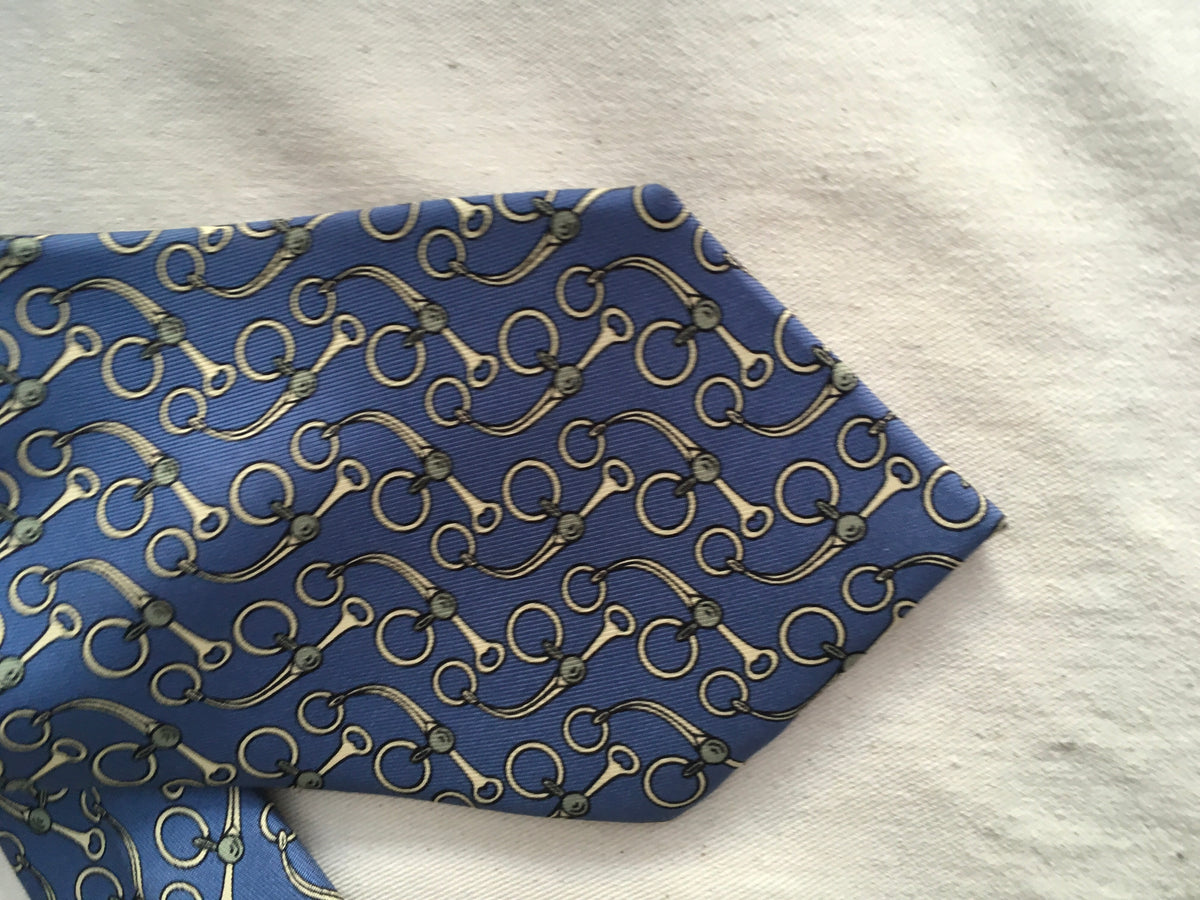 Hermès HERMES Paris Silk Blue Print Tie 643 TA 100% AUTHENTIC Men