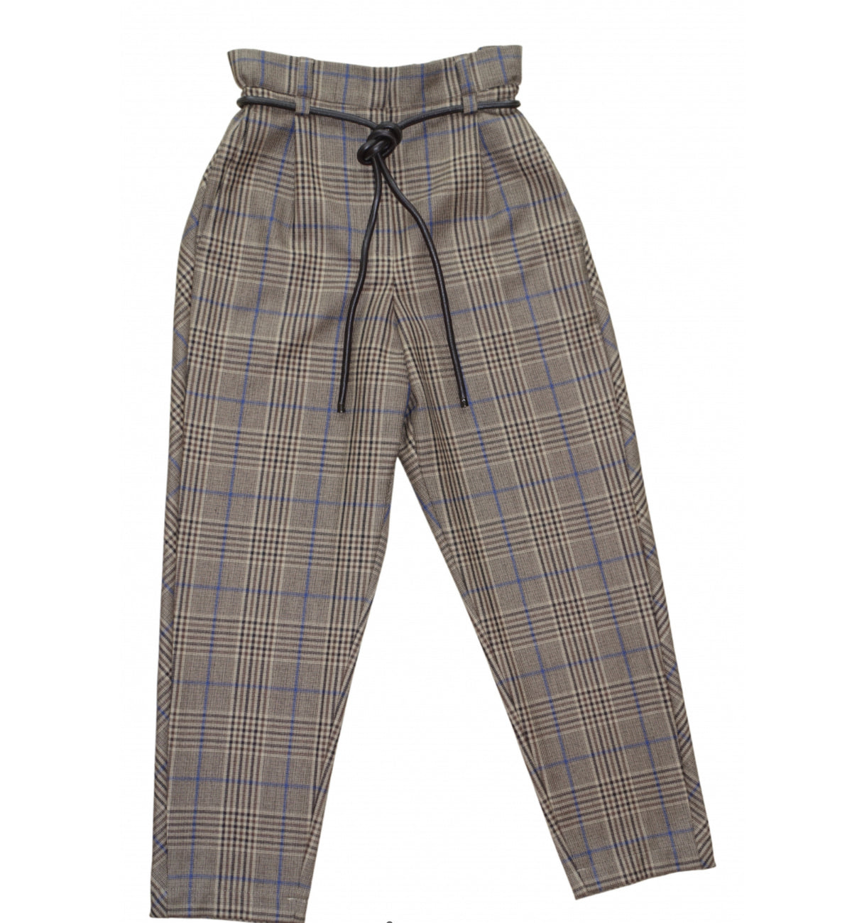 Brunello Cucinelli Paperbag trousers with plaid pattern and leather knotted belt ladies