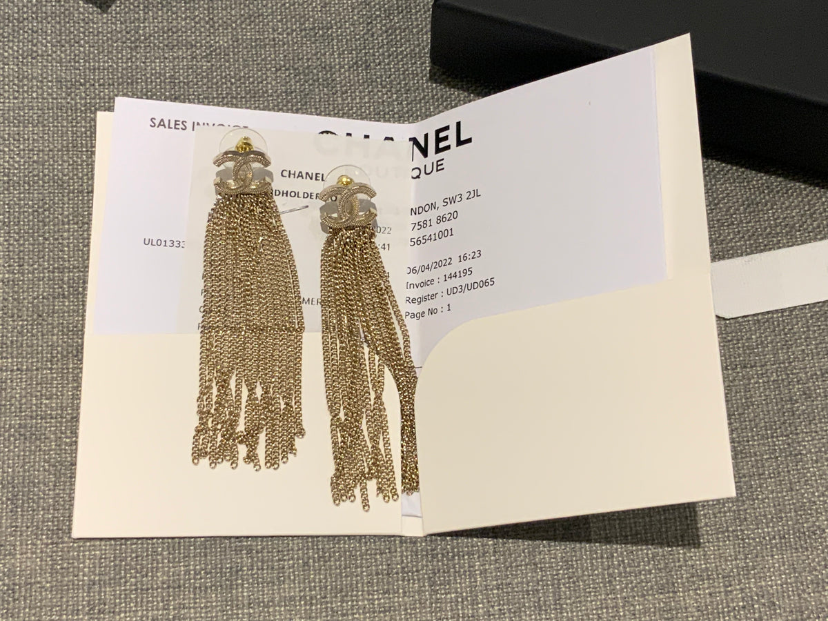 CHANEL 2022 A22 CC Multi Strand Chain Drop Earrings Gold Drop Earrings ladies